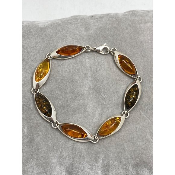 VIntage Valerio V8 925 Silver Amber Stone Bracelet Poland - Picture 1 of 11